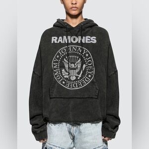 R13 Charcoal Acid Washed Ramones Patti Graphic Hoodie